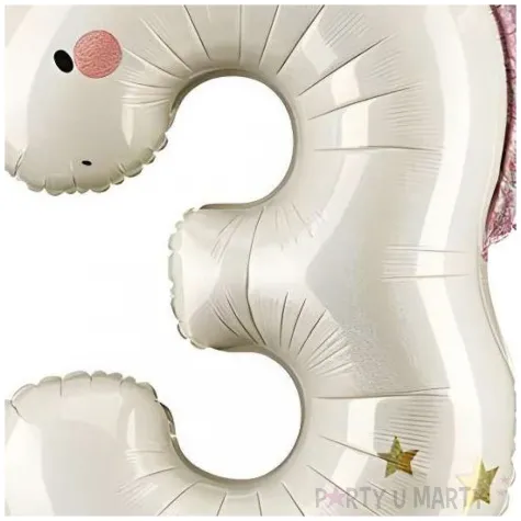 dekoracja na urodziny balon foliowy jednorozec cyfra 3 kremowy xl 46 5 dgt
