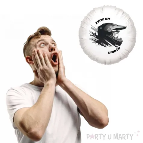 dekoracja na urodziny balon foliowy zuzel zycie na wirazu bialy do girland motocykl 18 rnd