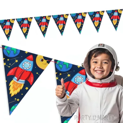 dekoracja na urodziny baner flagi girlanda papierowa kosmos rakieta do powieszenia 360 cm