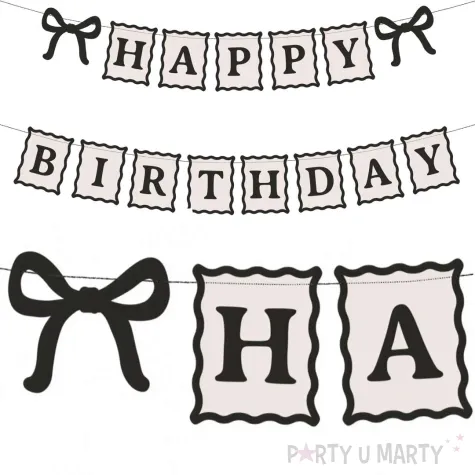 dekoracja na urodziny baner girlanda happy birthday kokardki 100 cm
