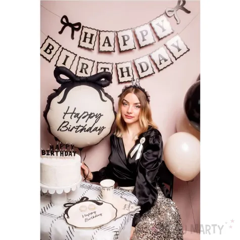 dekoracja na urodziny baner girlanda happy birthday kokardki 100 cm