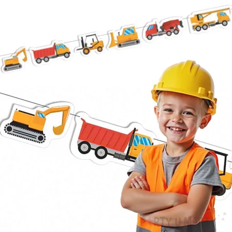 dekoracja na urodziny baner girlanda papierowa budowa ozdoba do powieszenia pojazdy 2 m