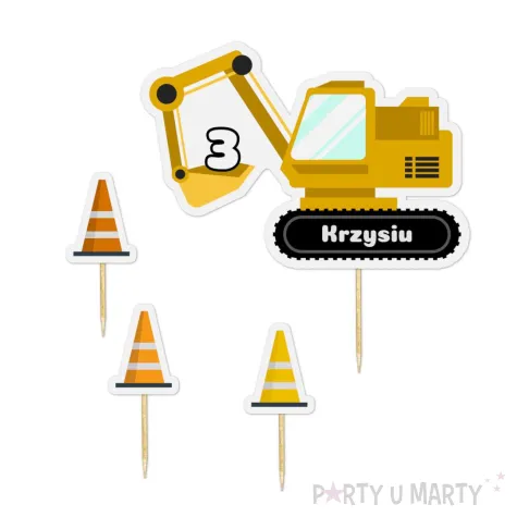 dekoracja na urodziny budowa maszyny budowlane topper na tort pikery koparka personalizacja