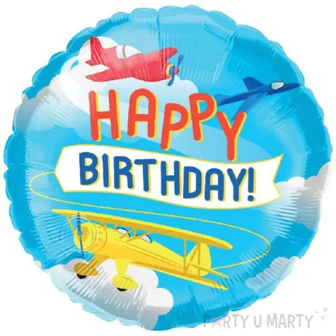 dekoracja na urodziny chlopca balon foliowy samoloty happy birthday 18 rnd