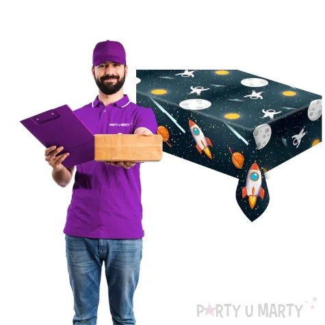 dekoracja na urodziny dzien dziecka obrus foliowy kosmos rakieta astronauta 180x120 cm