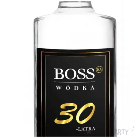 dekoracja na urodziny etykiety na butelki bosski 30 latek czarne 85x120 mm 5 szt
