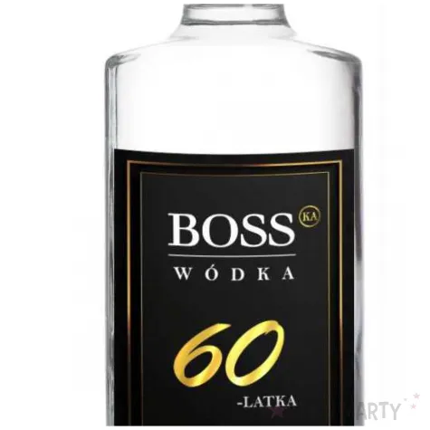 dekoracja na urodziny etykiety na butelki bosski 60 latek czarne 85x120 mm 5 szt