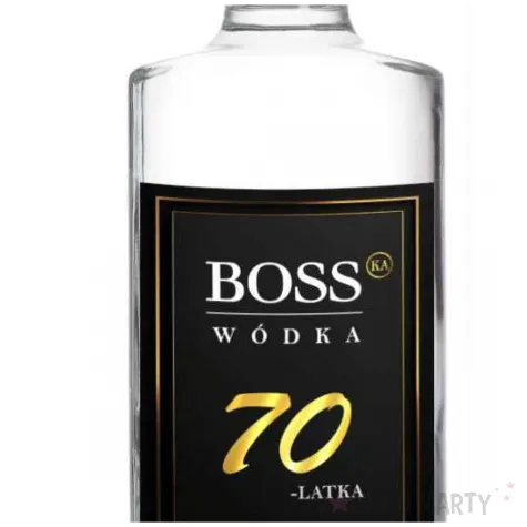dekoracja na urodziny etykiety na butelki bosski 70 latek czarne 85x120 mm 5 szt