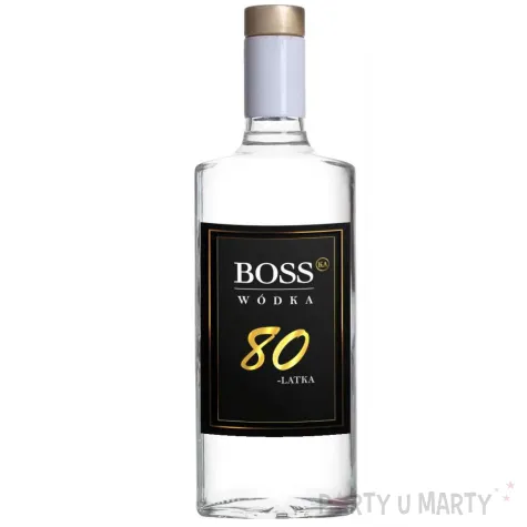 dekoracja na urodziny etykiety na butelki bosski 80 latek czarne 85x120 mm 5 szt