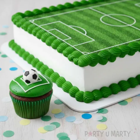 dekoracja na urodziny kibica pilkarza oplatek na tort pilka nozna boisko zielony 21x29 cm