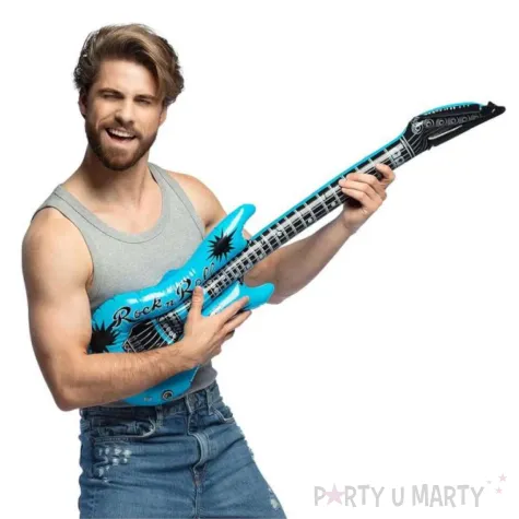 dekoracja na urodziny koncert festiwal dmuchaniec gitara elektryczna niebieska 106 cm