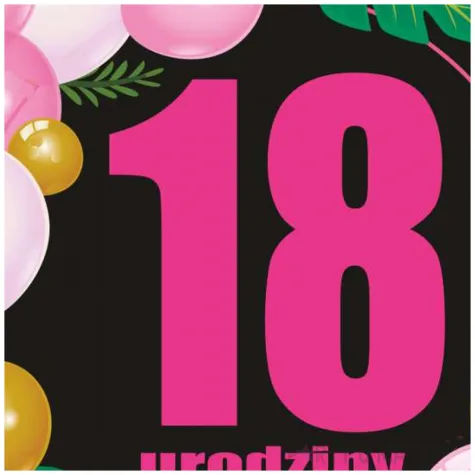 dekoracja na urodziny osiemnastke papierowe podkladki pod kubki 18 baloniki czarno rozowe 1