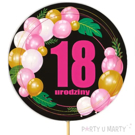 dekoracja na urodziny osiemnastke topper papierowy na tort liczba 18 baloniki 18 5 x 11 cm