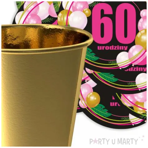 dekoracja na urodziny papierowe podkladki pod kubki 60 baloniki czarno rozowe 12 szt