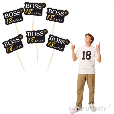 dekoracja na urodziny pikery bosski 18 latek ozdobne szpilki na muffinki babeczki 6 szt