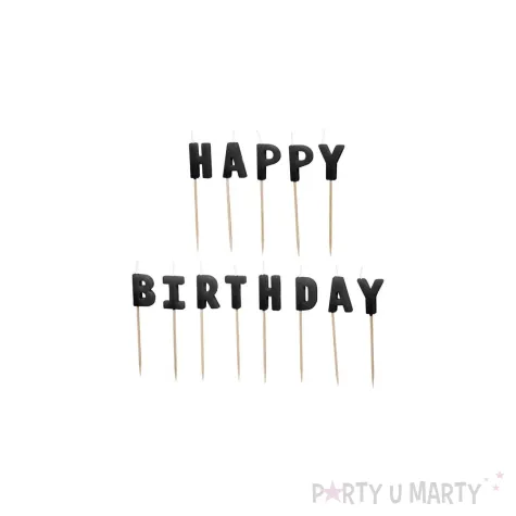 dekoracja na urodziny swieczki tortowe happy birthday czarne ozdoba na tort 7 cm 13 szt
