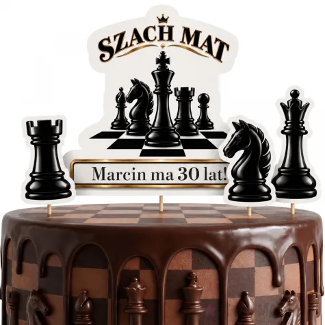 dekoracja na urodziny topper na tort szachy szach mat personalizacja ozdoba tortowa