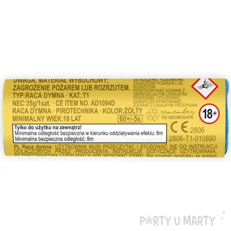 dekoracja na urodziny wesele raca dymna flara swieca zolta 11 5 cm 5 szt