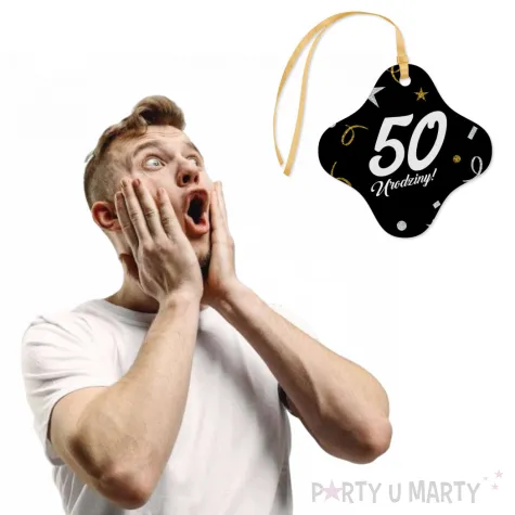 dekoracja na urodziny zawieszki na alokohol liczba 50 czarno zlota glamour 10 szt