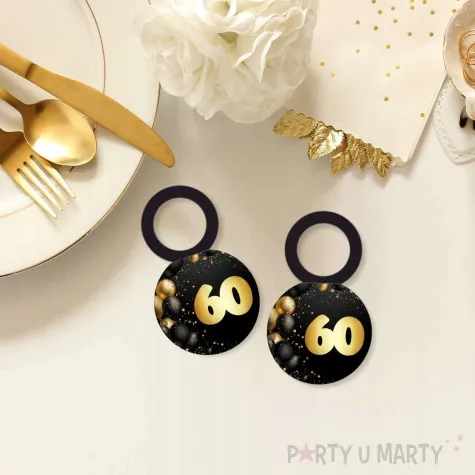 dekoracja na urodziny zawieszki na alokohol liczba 60 czarno zlota glamour 10 szt