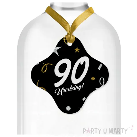 dekoracja na urodziny zawieszki na alokohol liczba 90 czarno zlota glamour 10 szt