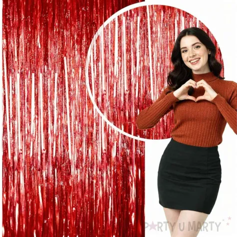 dekoracja na walentynki czerwona kurtyna imprezowa na drzwi metaliczna 240 x 150 cm
