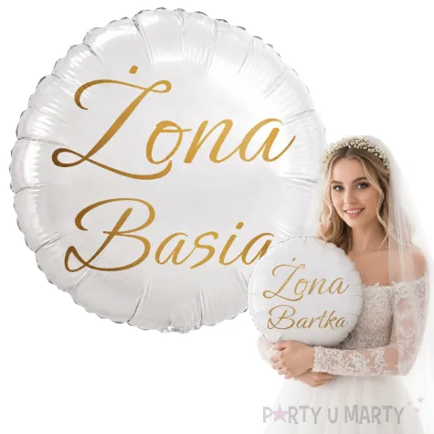 dekoracja na wesele prezent na slub balon foliowy zona imie personalizacja bialy zloty 18