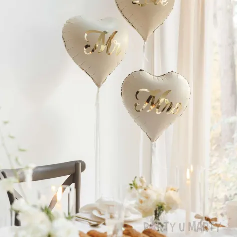 dekoracja na wesele slub rocznice balony foliowe mr i mrs maz i zona kremowe 18 2 szt
