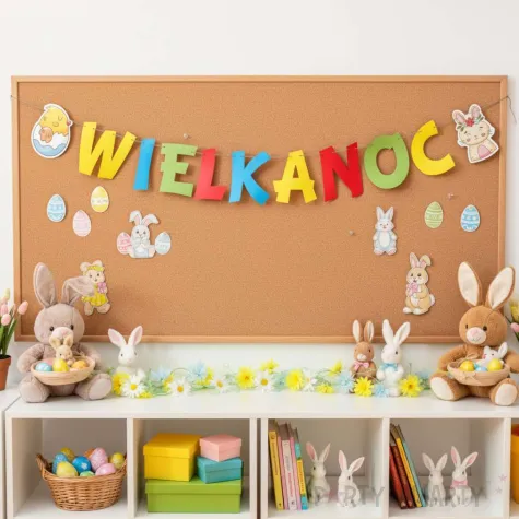 dekoracja na wielkanoc zajaca girlana papierowa baner wielkanocna radosc kurczak 2 m