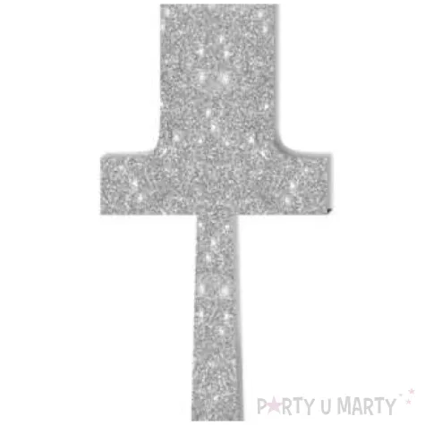 dekoracja numer na stol 1 srebrny brokat 19 cm