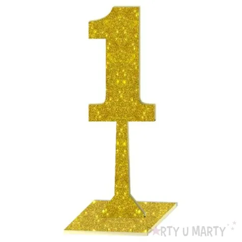 dekoracja numer na stol 1 zloty brokat 19 cm