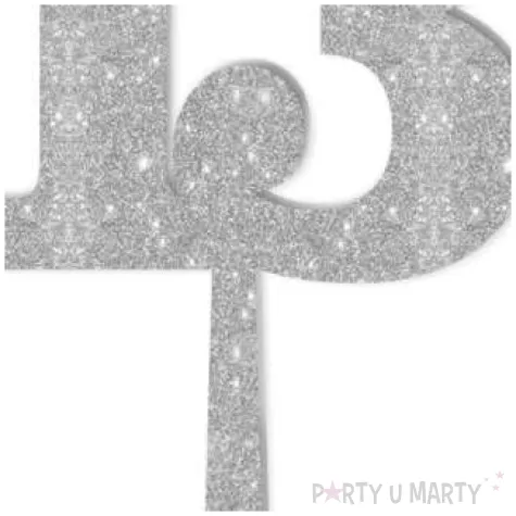 dekoracja numer na stol 13 srebrny brokat 19 cm