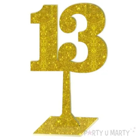 dekoracja numer na stol 13 zloty brokat 19 cm