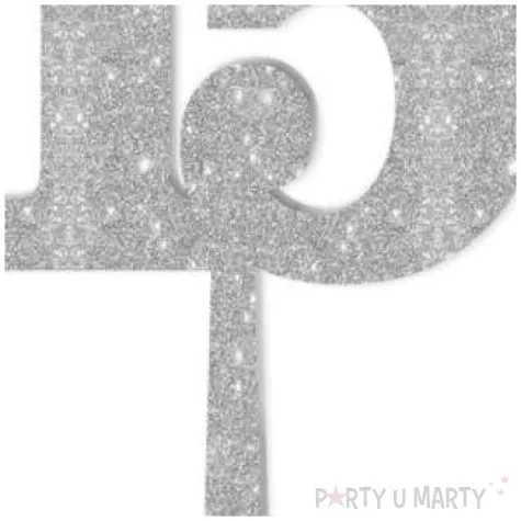 dekoracja numer na stol 15 srebrny brokat 19 cm