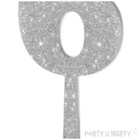 dekoracja numer na stol 6 srebrny brokat 19 cm