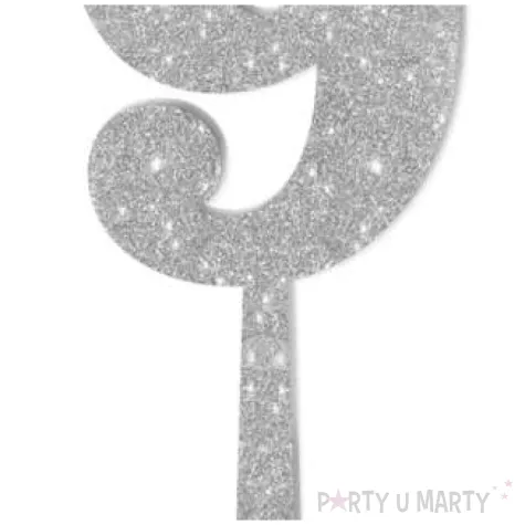 dekoracja numer na stol 9 srebrny brokat 19 cm