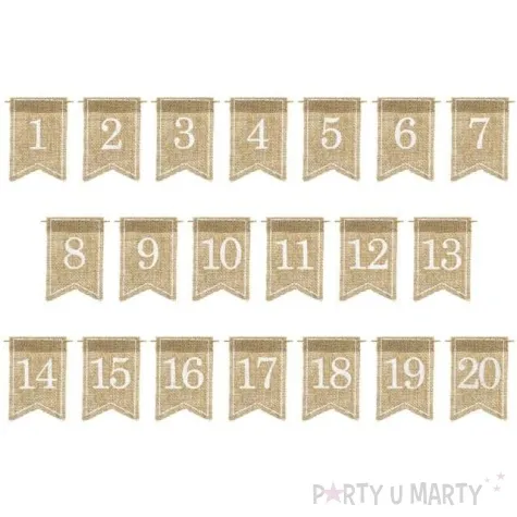 dekoracja numery na stol jutowe partydeco 20 szt