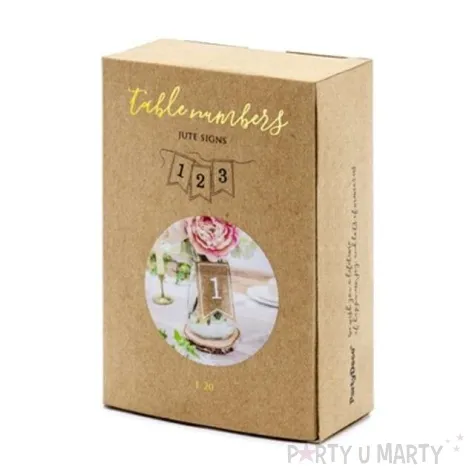 dekoracja numery na stol jutowe partydeco 20 szt