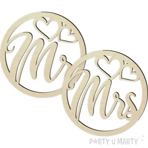 dekoracja obrecz okragla mr i mrs drewniana 40cm 2 szt