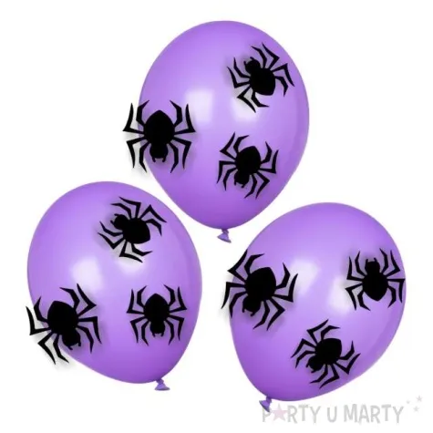 dekoracja pajaki na balonach czarno fioletowa 3 szt