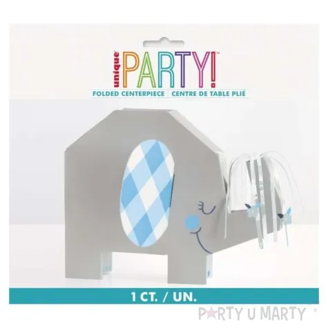 dekoracja papierowa slonik baby shower chlopca szary niebieski unique 18 cm