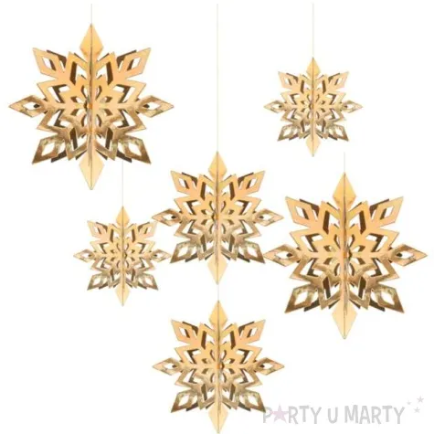 dekoracja platki sniegu zlota partydeco 15 25 cm 6 szt
