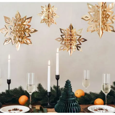 dekoracja platki sniegu zlota partydeco 15 25 cm 6 szt