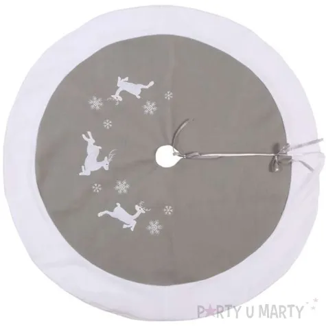 dekoracja pokrowiec swiateczny pod choinke renifery szary guirca 105 cm