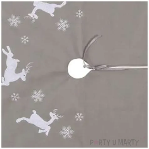 dekoracja pokrowiec swiateczny pod choinke renifery szary guirca 105 cm