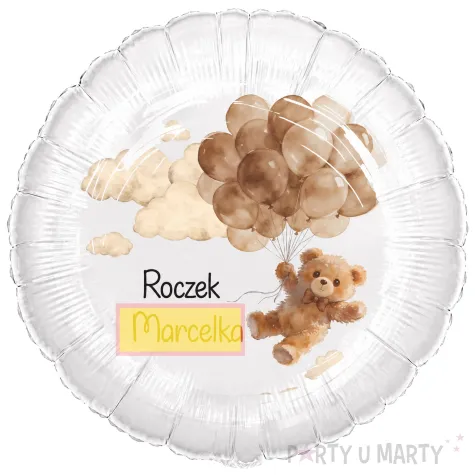dekoracja prezent na roczek 1 urodziny personalizowany balon foliowy bezowy mis imie