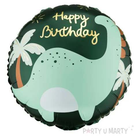 dekoracja prezent na urodziny balon foliowy dinozaur brontozaur happy birthday 18 rnd