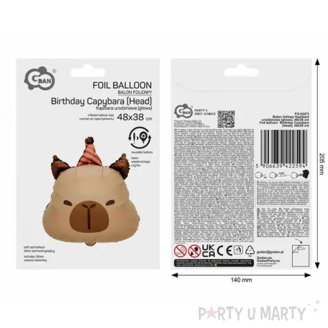 dekoracja prezent na urodziny balon foliowy kapibara glowa do girlandy 18 shp