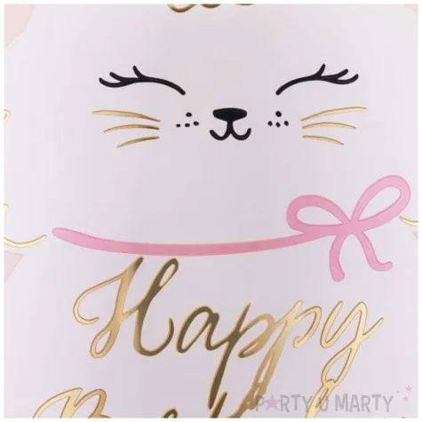 dekoracja prezent na urodziny balon foliowy kotek happy birthday rozowy 18 rnd