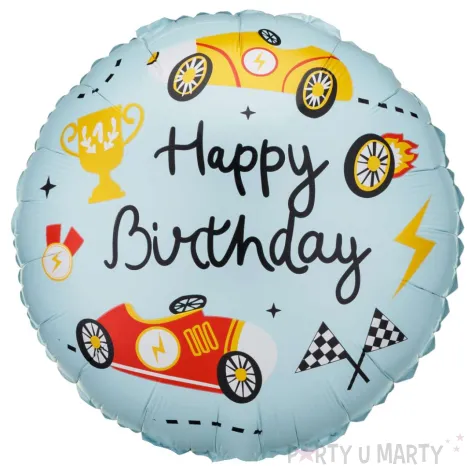 dekoracja prezent na urodziny balon foliowy samochody wyscigowe happy birthday 18 rnd